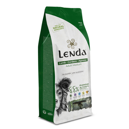 Saco de pienso natural Lenda Cordero, para perros adultos de razas medianas y grandes con alta digestibilidad.