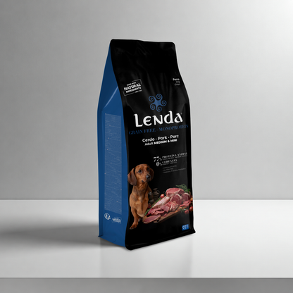 Saco del pienso monoproteico Lenda de cerdo para perros, EAN 8435578202136 y 8435578202143