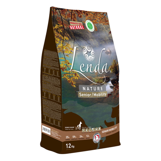 Saco de pienso natural Lenda Nature Senior & Mobility para perros mayores con problemas de movilidad, con pollo y salmón.