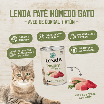 Gato junto a la lata de paté Aves de Corral y Atún, EAN 18435578202041