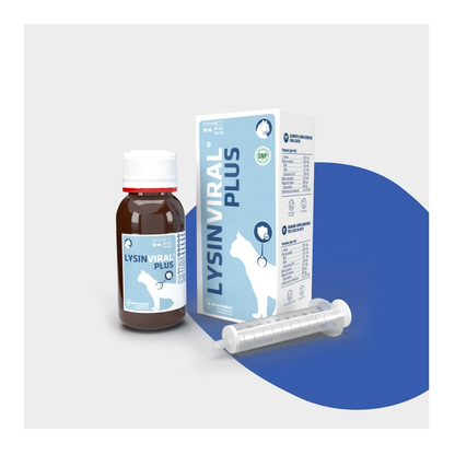 Envase y estuche de Lysinviral Plus gel para gatos de Pharmadiet con jeringa dosificadora, EAN 8414042003875