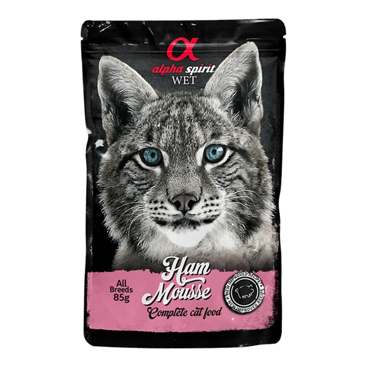 Mousse Alpha Spirit de jamón para gatos, sobre de 85 g, EAN 8436586311582