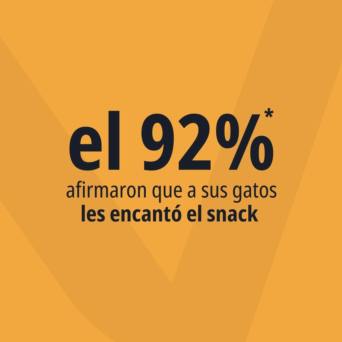 Estadística Movoflex Virbac sobre fondo naranja con logo Virbac en marca de agua — el 92 por ciento afirmaron que a sus gatos les encantó el snack articular