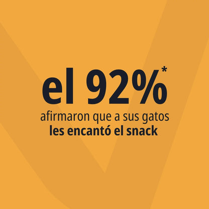 Estadística Movoflex Virbac sobre fondo naranja con logo Virbac en marca de agua — el 92 por ciento afirmaron que a sus gatos les encantó el snack articular