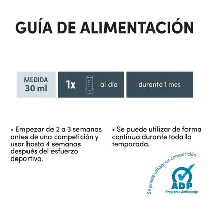 Guía de alimentación de Myostem Protec con medida de 30 ml una vez al día