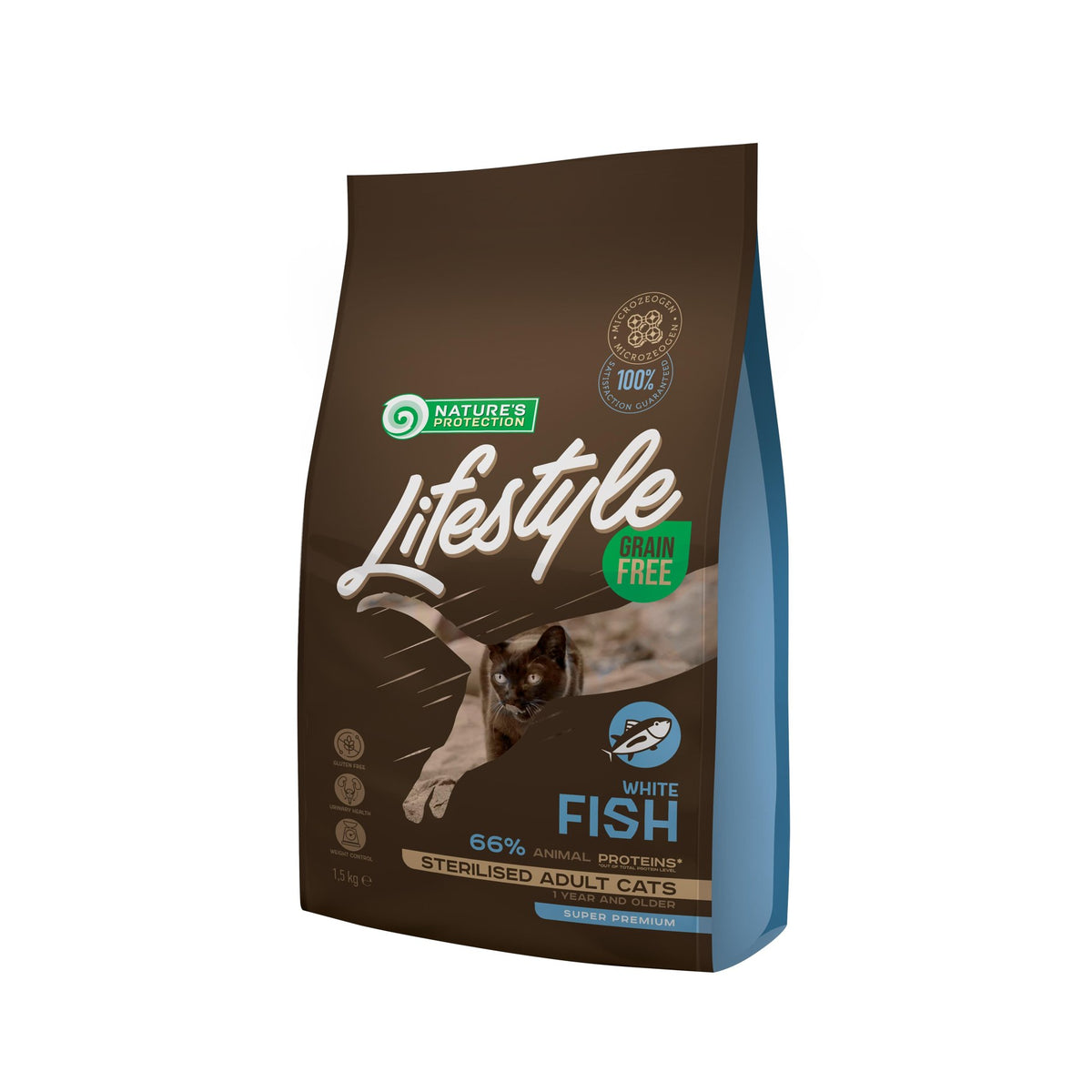 Saco de 1,5 kg de pienso Nature's Protection para gatos esterilizados con pescado blanco