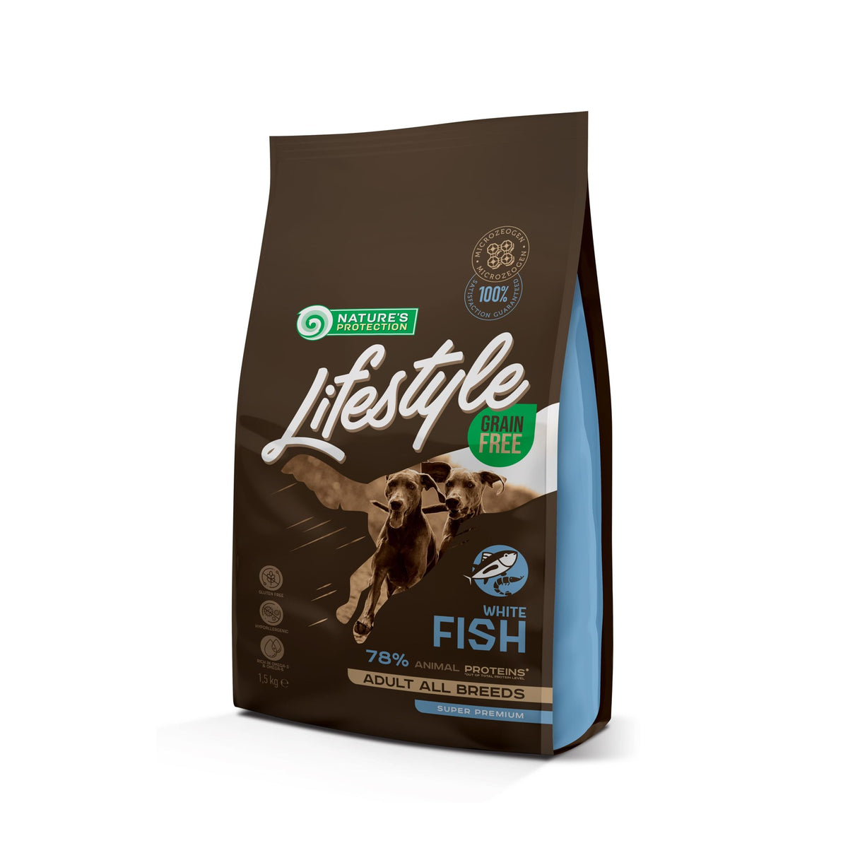 Saco de 1,5 kg de pienso Nature's Protection sin cereales para perros adultos con pescado blanco