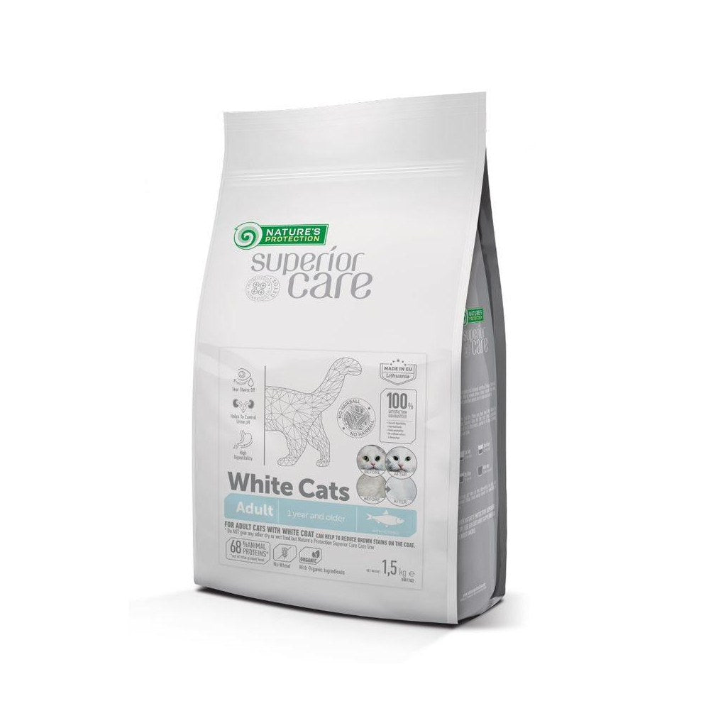 Saco de 1,5 kg de pienso Nature's Protection para gatos de pelo blanco con arenque y sin cereales