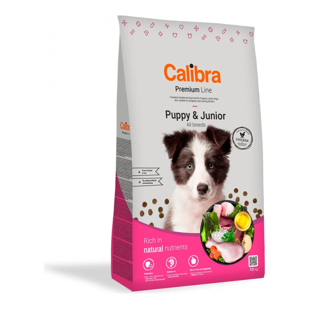 Saco del pienso Calibra Premium para cachorros, receta Premium Line Puppy & Junior con pollo