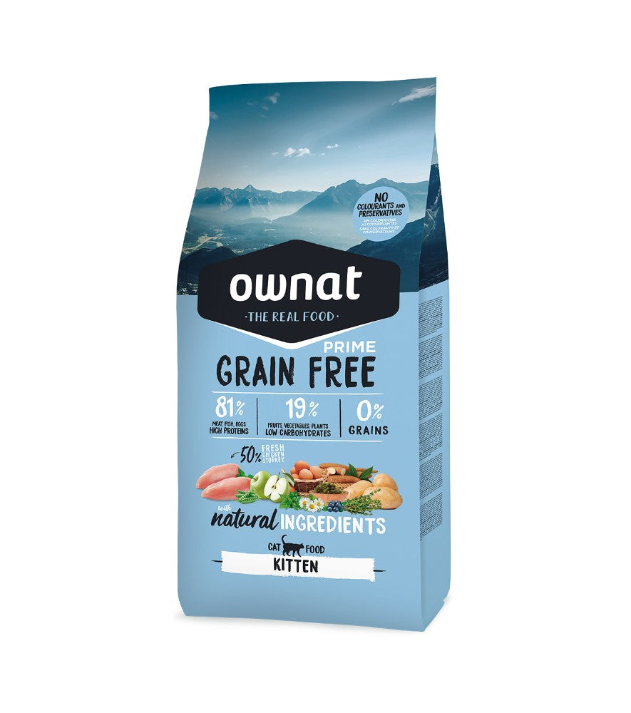 Saco frontal del pienso Ownat Grain Free Kitten para gatitos, EAN 8429037016600