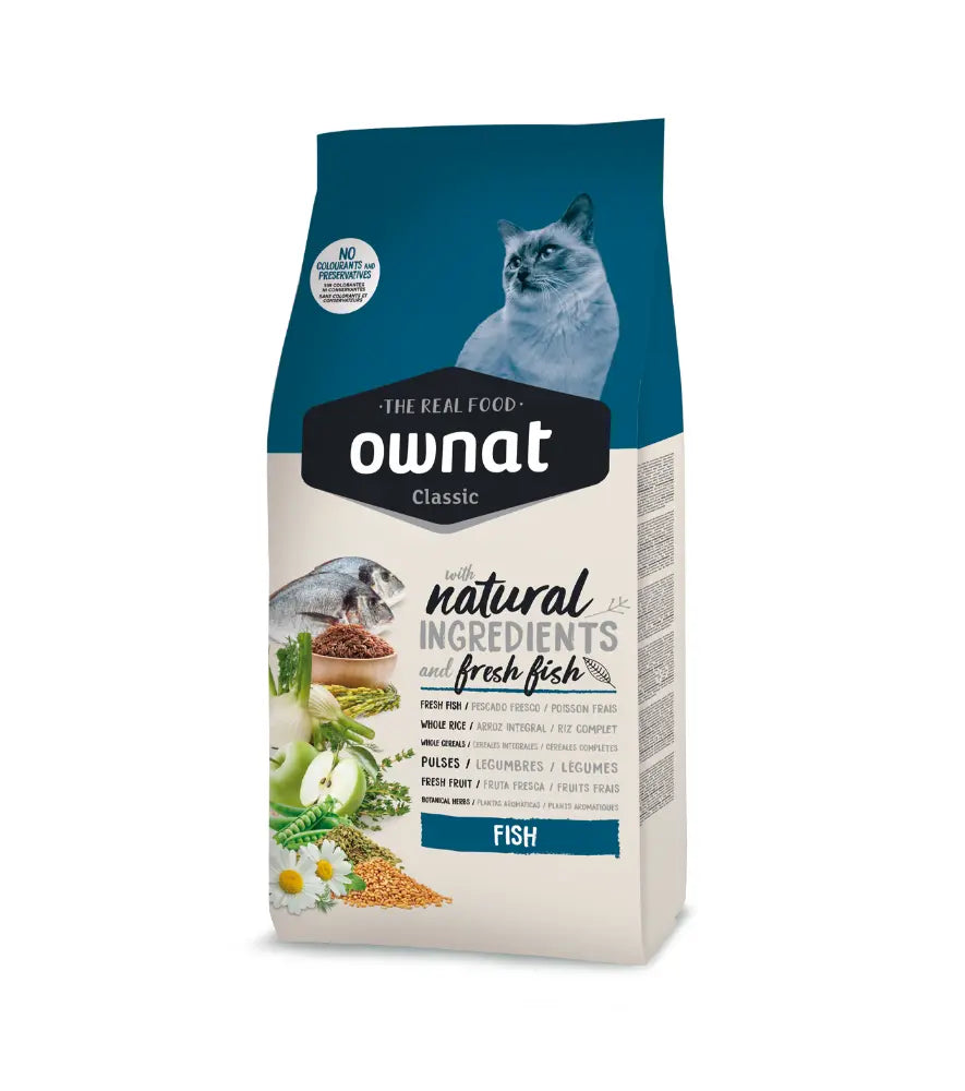 Saco frontal del pienso Ownat Classic Fish para gatos, EAN 8429037016242