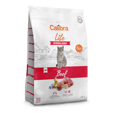 Envase del pienso Calibra Life para gatos esterilizados con vacuno, receta Cat Life Sterilised Beef