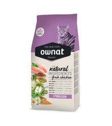 Saco frontal del pienso Ownat Classic Sterilized para gatos, EAN 8429037016280