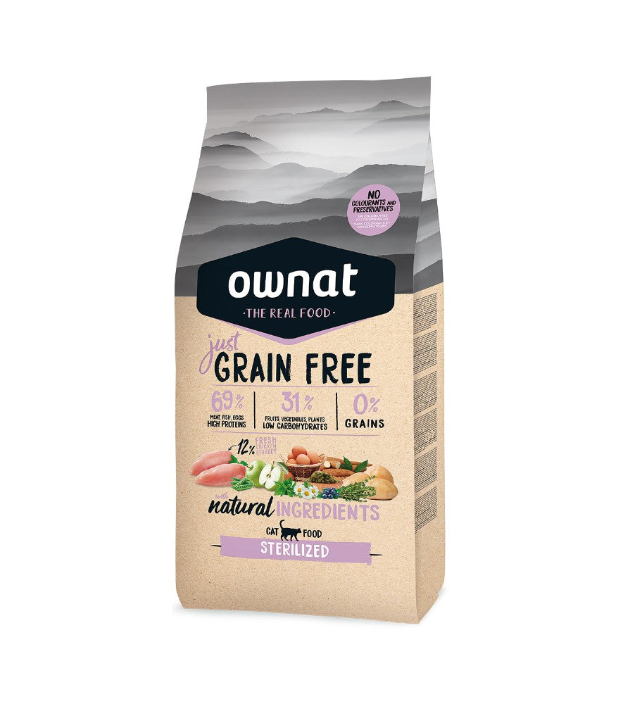 Saco frontal del pienso Ownat Just Grain Free Sterilized, EAN 8429037016938