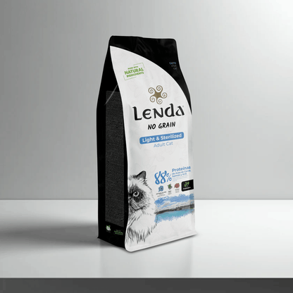 Saco frontal del pienso Lenda Light Sterilized para gatos, EAN 8435578201511 y 8435578201771
