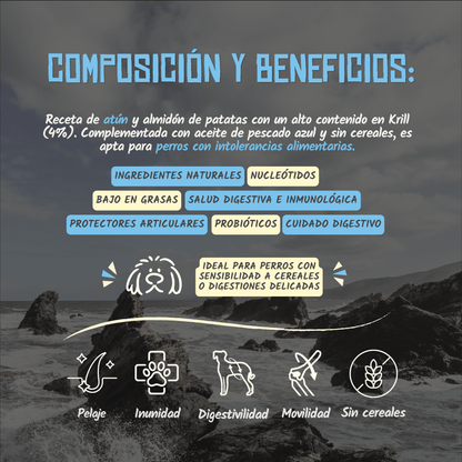 Composición y beneficios del pienso Lenda Nature atún para perros, EAN 8431539369030 y 8431539369122