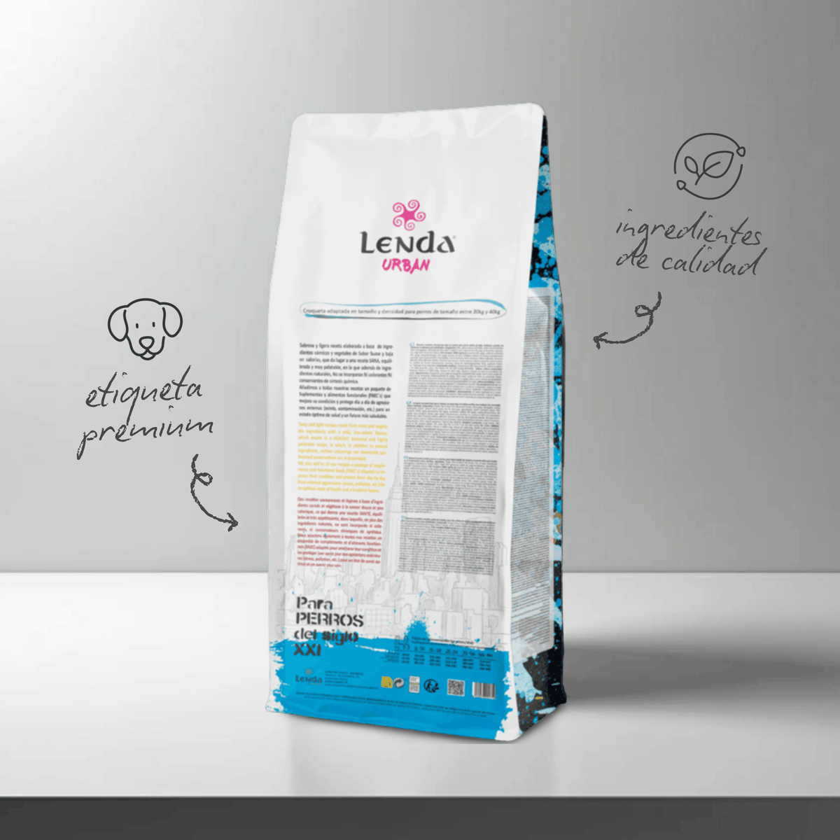 Parte trasera del saco con los ingredientes, EAN 8435578201740 y 8435578201689 y 8435578201559