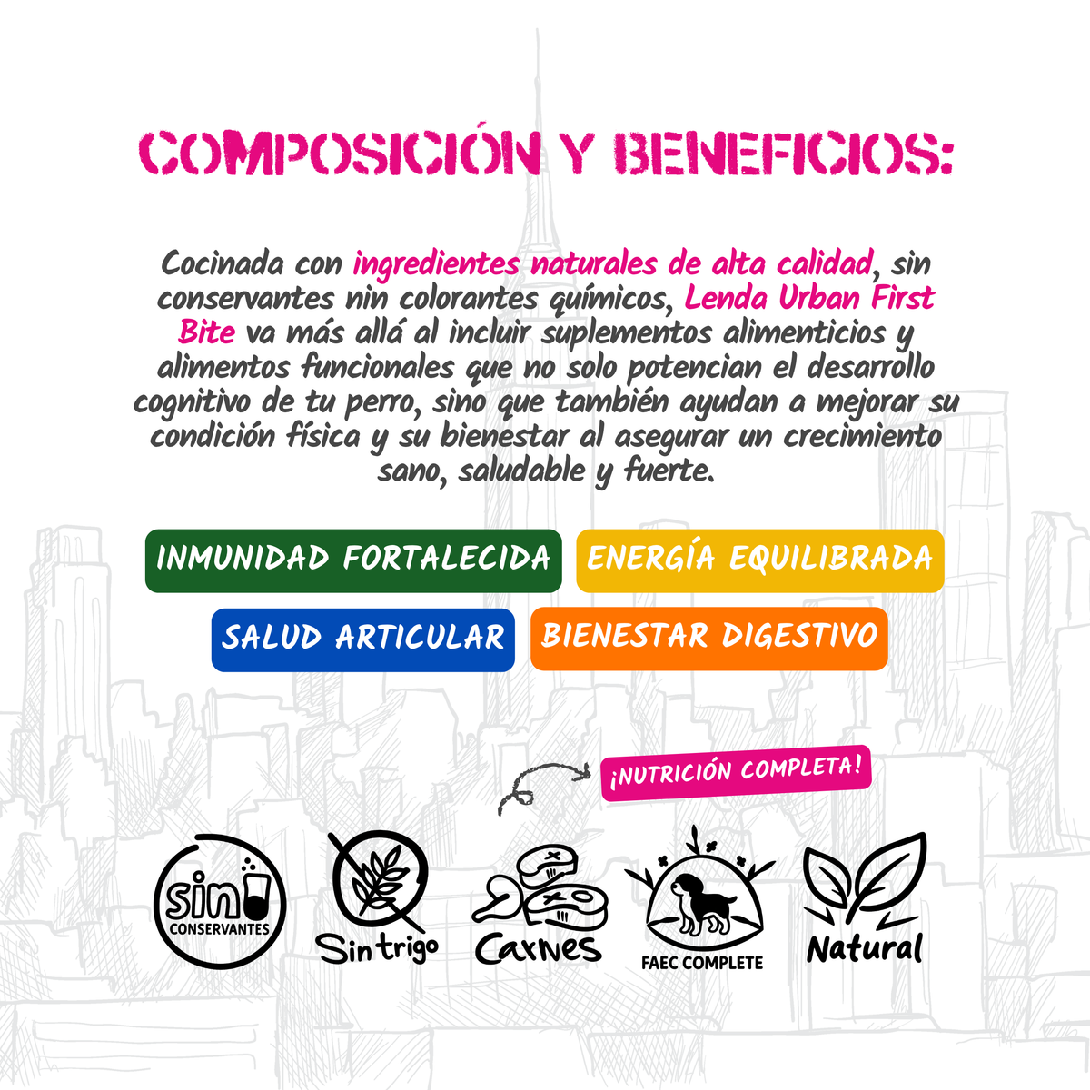 Composición y beneficios del pienso Lenda Urban para cachorros, EAN 8435578201702 y 8435578201641
