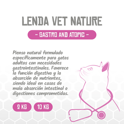 Presentación de la receta Gastro and Atopic de Vet Nature en 2 y 10 kg, EAN 8435578250229