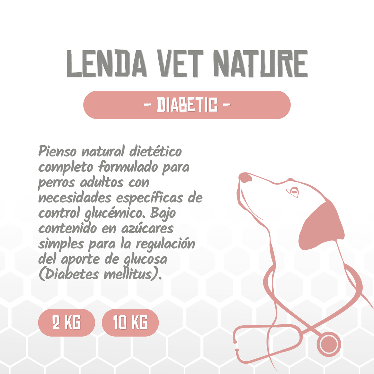 Presentación de la receta Diabetic de Vet Nature para perros, EAN 8435578250083 / 8435578250090