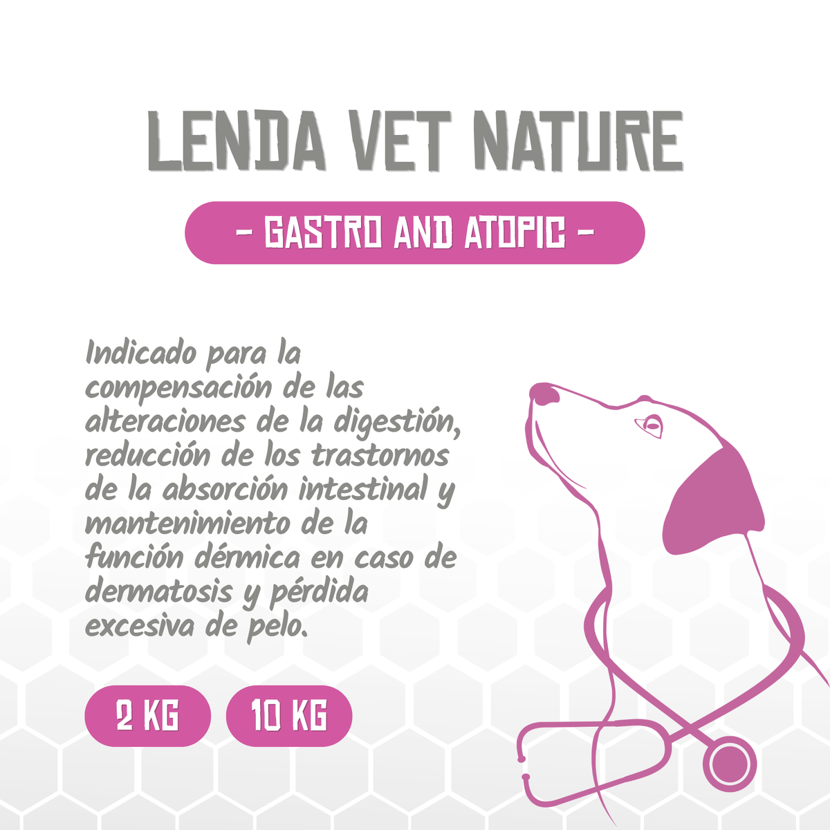 Presentación de la receta Gastro and Atopic de Vet Nature para perros, EAN 8435578250021 / 8435578250038