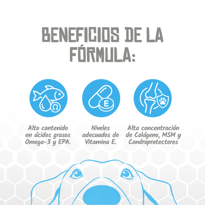 Iconos de beneficios de la fórmula Mobility and Joints de Lenda, EAN 8435578250007 / 8435578250014