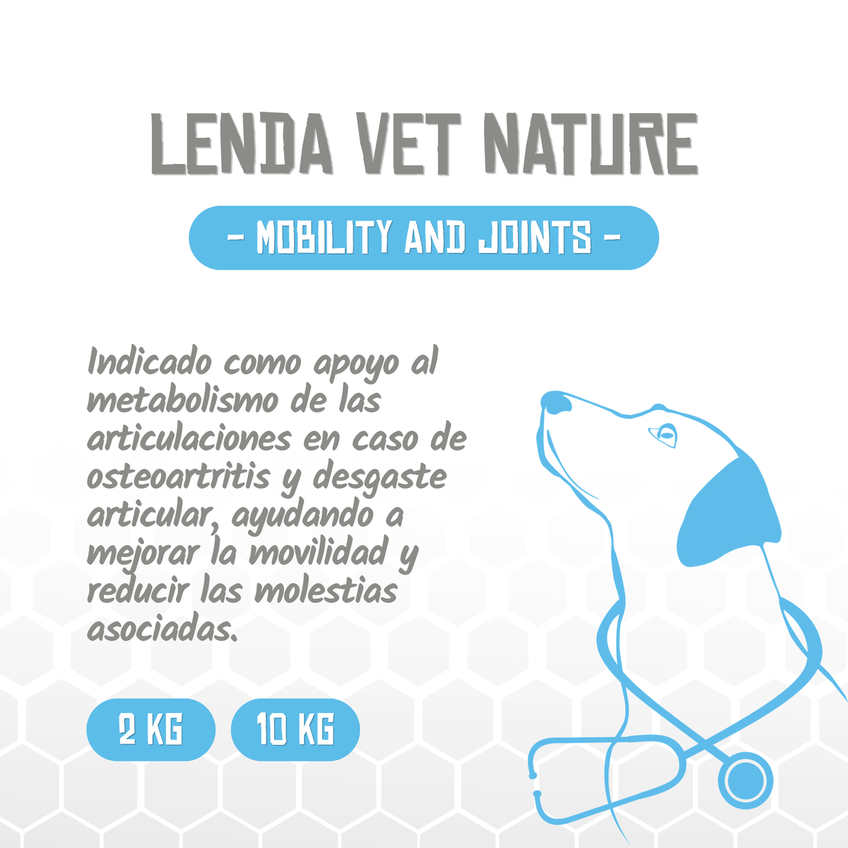 Presentación de la receta Mobility and Joints de Vet Nature para perros, EAN 8435578250007 / 8435578250014