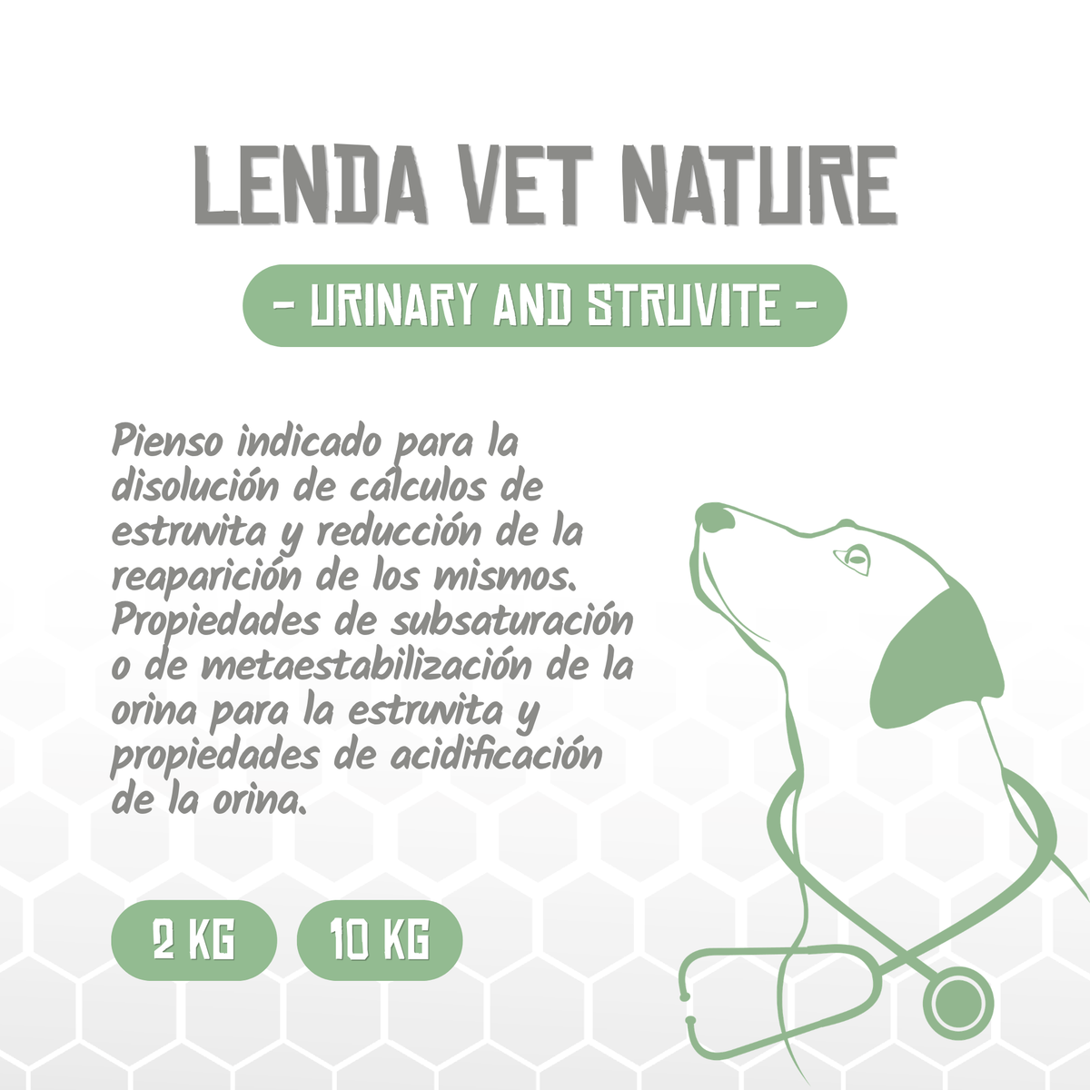 Presentación de la receta Urinary and Struvite de Vet Nature para perros, EAN 8435578250120 / 8435578250137