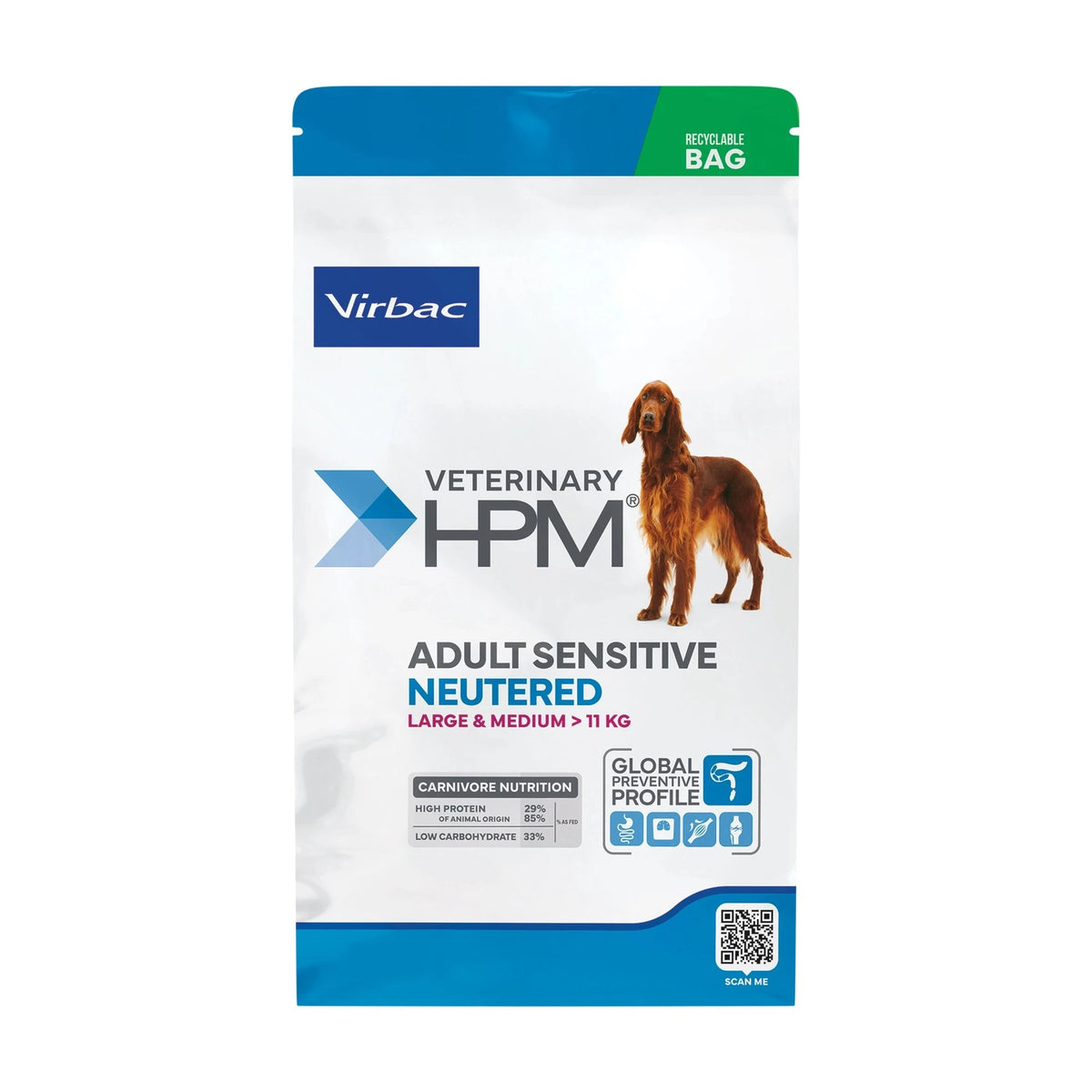Pienso para perro esterilizado Virbac HPM Adult Sensitive Neutered Large & Medium, saco frontal, EAN 3561963603440