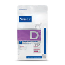 Pienso para perros con dermatitis Virbac HPM D1 Dermatology Support, cara frontal del saco, EAN 3561963601170