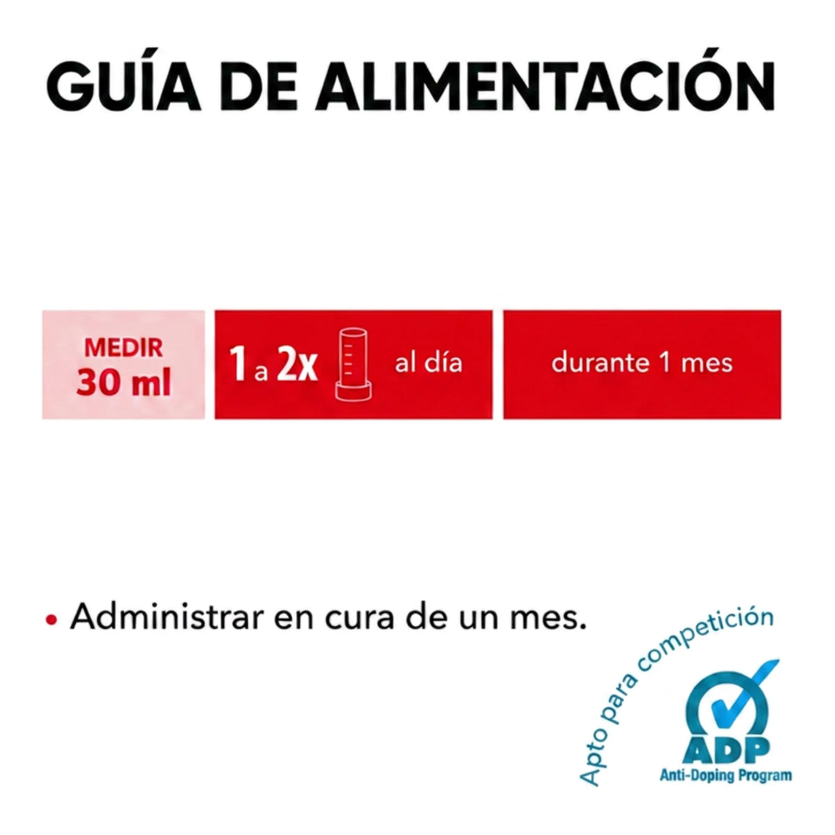 Guía de alimentación con dosis de 30 ml una o dos veces al día durante un mes