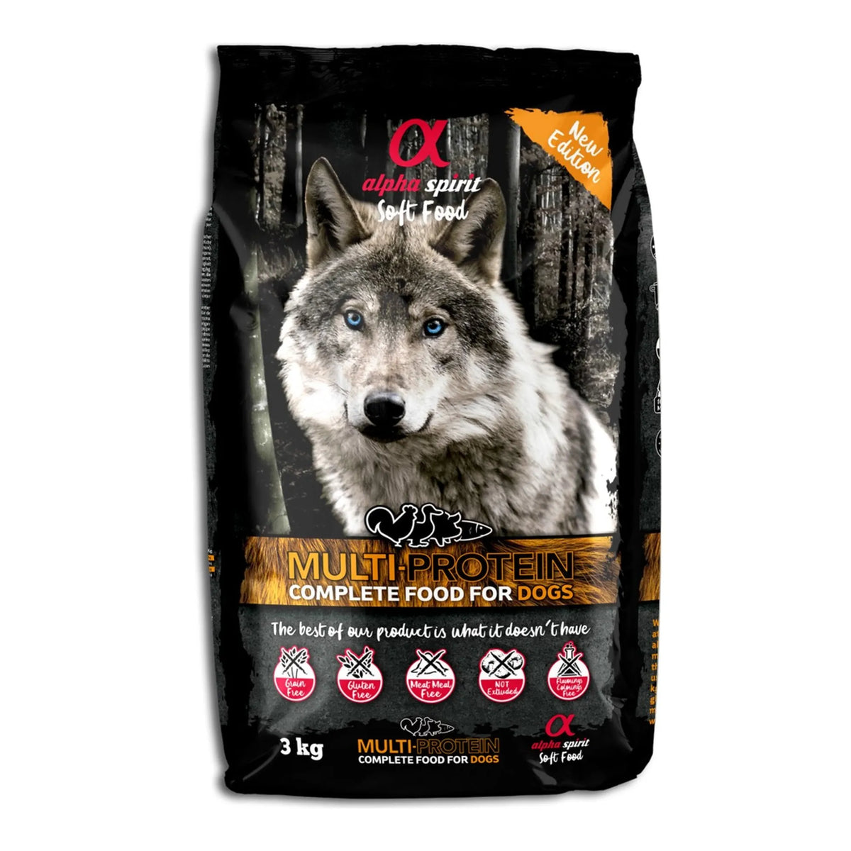 Pienso semihúmedo Alpha Spirit Multiprotein para perros adultos, saco de 3 kg, EAN 8436586310196