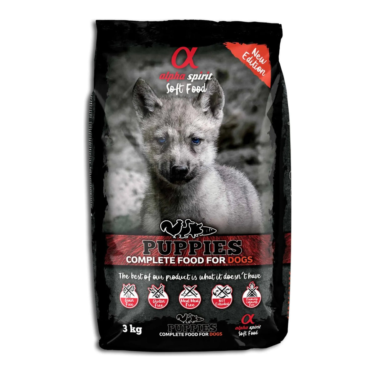 Pienso semihúmedo Alpha Spirit Puppies para cachorros, saco de 3 kg, EAN 8436586310202