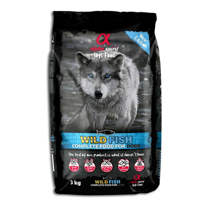 Pienso semihúmedo Alpha Spirit Wild Fish para perros adultos, saco de 3 kg, EAN 8436586310219