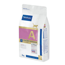 Saco de 3 kg del pienso hipoalergénico Virbac HPM Feline A1 para gatos, vista en ángulo
