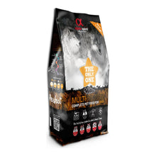 Saco de 12 kg «Multi-Protein» en tres cuartos, con plan de adaptación y código QR