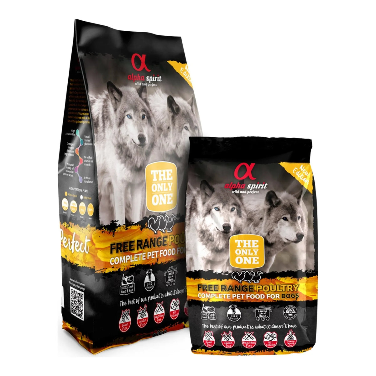 Saco de 12 kg y saco de 3 kg del pienso Alpha Spirit aves de corral