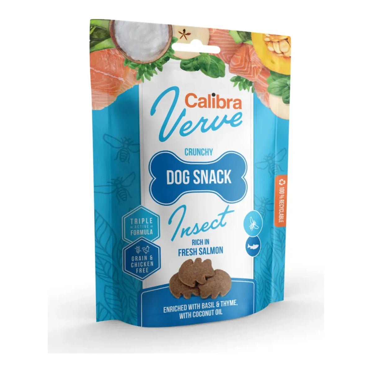 Snack crujiente Calibra Verve para perros, de insecto y salmón, bolsa de 150 g, EAN 8595706700573