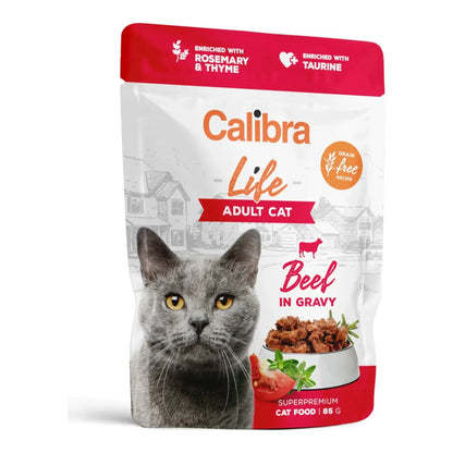 Sobres Calibra Life de vacuno para gatos adultos, un sobre de 85 g en salsa, EAN 8595706700917