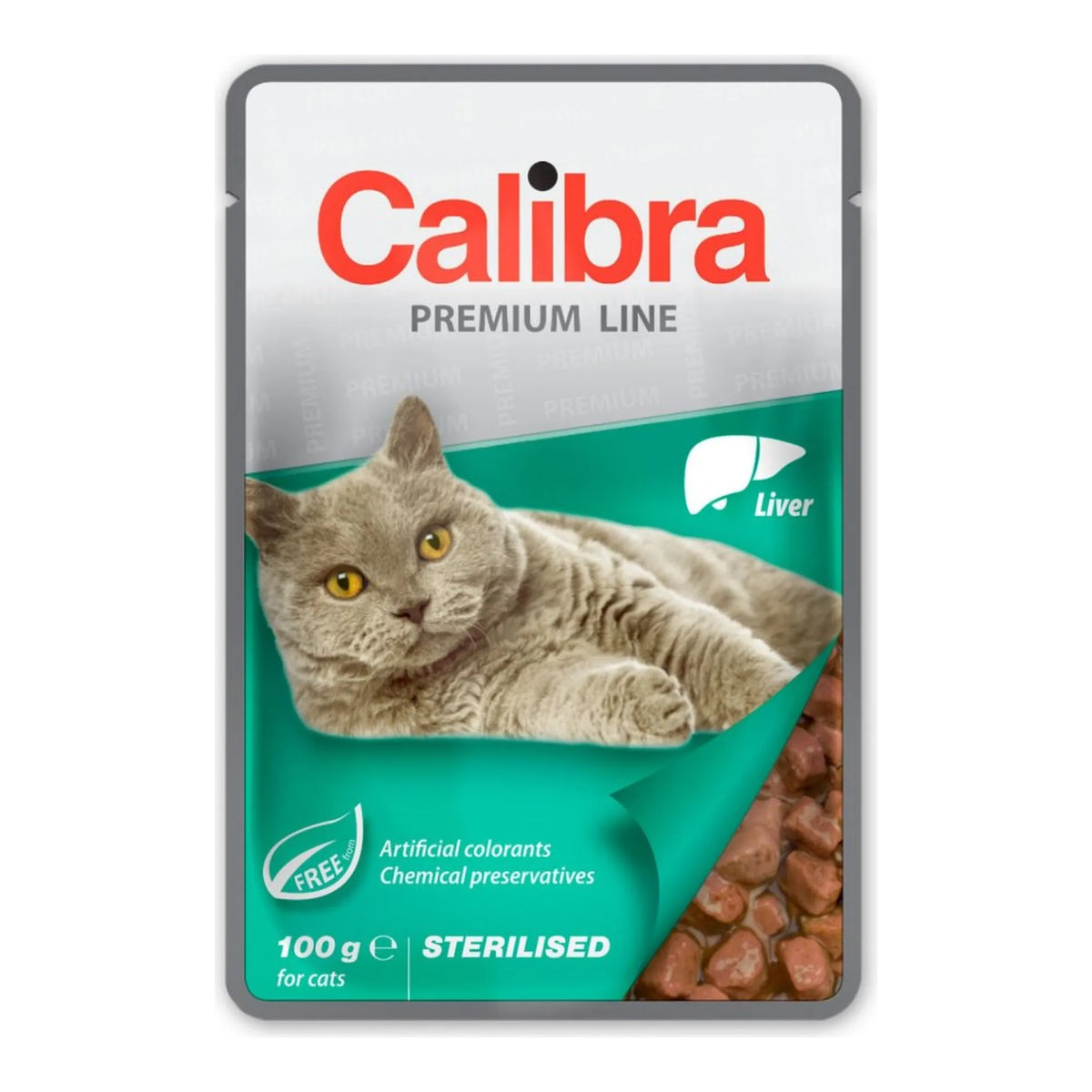Sobres Calibra Premium de hígado para gatos esterilizados, un sobre de 100 g, EAN 8594062085645