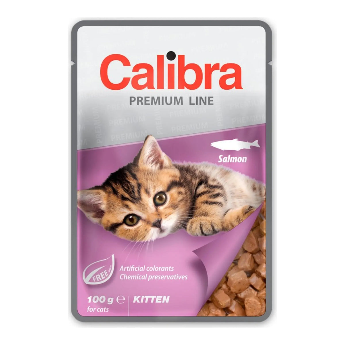 Sobres Calibra Premium de salmón para gatitos, un sobre de 100 g, EAN 8594062085676
