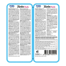Reverso del pack doble azul, con textos legales en varios idiomas, tabla de análisis y código de barras