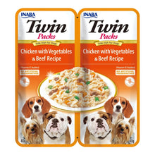 Inaba Twin Packs de pollo con verduras y ternera en caldo de pollo para perros, 2 bolsitas de 40 g (80 g), EAN 18859387701401