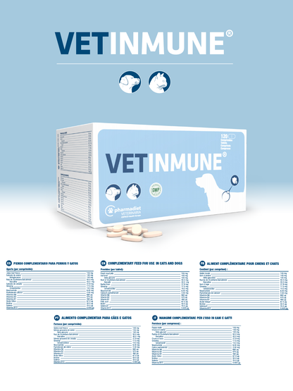 Ficha técnica oficial de Vetinmune con la composición por comprimido