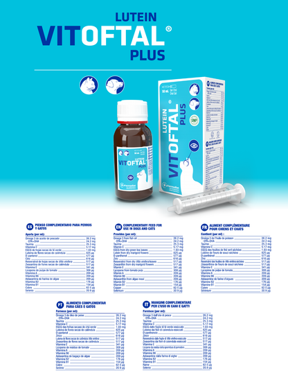 Ficha técnica oficial de Vitoftal Lutein Plus con la composición por ml