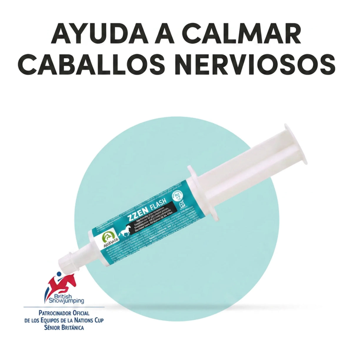 Infografía con la jeringa de Zzen Flash para caballos nerviosos