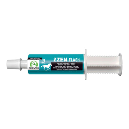 Zzen Flash Audevard para caballos, jeringa de 60 ml con etiqueta turquesa